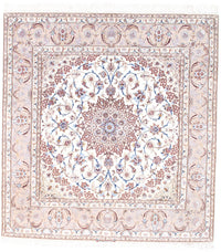 Ivory Isfahan Hand-Knotted Silk & Korker 7' X 7'