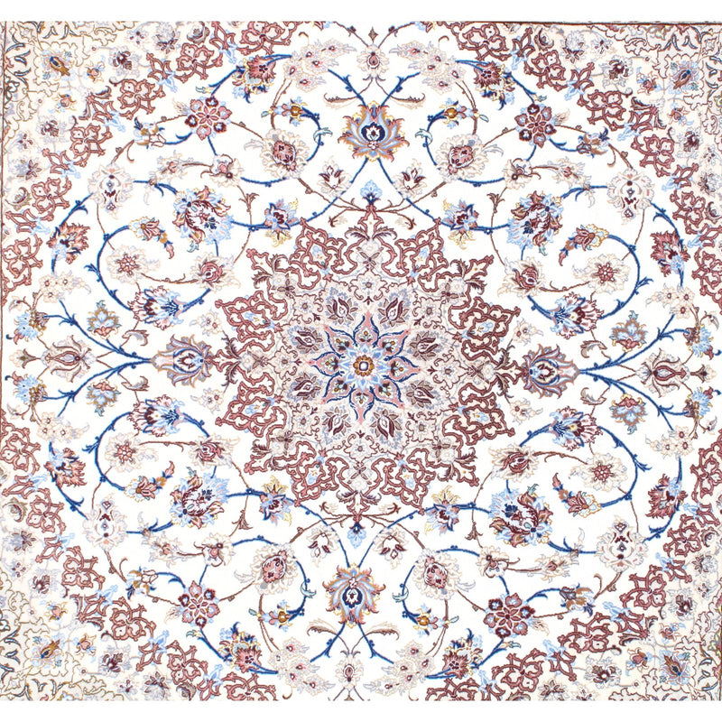 Ivory Isfahan Hand-Knotted Silk & Korker 7' X 7'