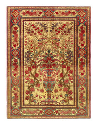 Beige Antique Persian Isfahan Rug - 4'8" x 6'6"