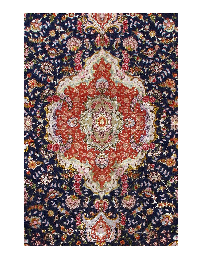 Navy Persian silk & wool Tabriz Design 5'3'' X 8'