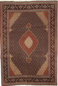 Black Fine Tabriz Design silk & wool 6'7'' X 9'7''