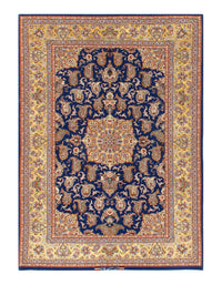 Navy Super Fine Persian Isfahan Silk & Wool Rug 4'7" x 6'6"