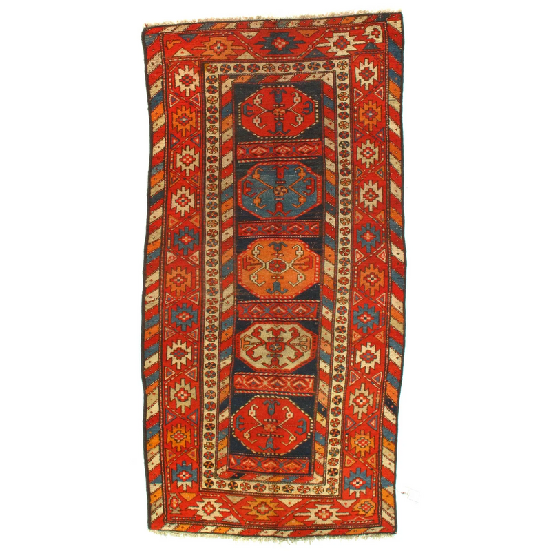 Late 19th Century Antique Russian Kazak Lambswool Rug - 3'3" x 6'8"