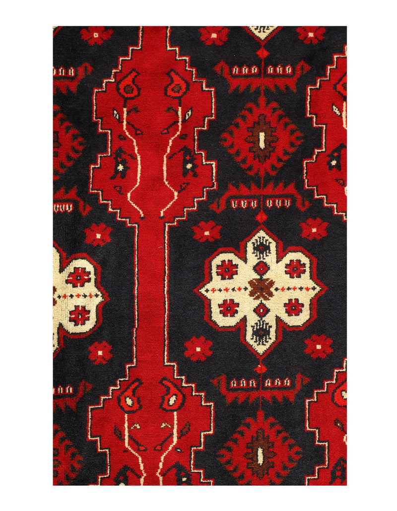 Afghan Bashir Red Hand Knotted Rug - 6?5" Ã 9?7?