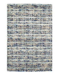 Modern Blue Crosshatch Hand-made Bamboo Silk Indo Rug - 2' x 3' (Available in Different Sizes)