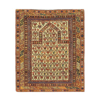 Antique Caucasian Dagestan Ivory Prayer Design Rug - 3'11 x 4'3