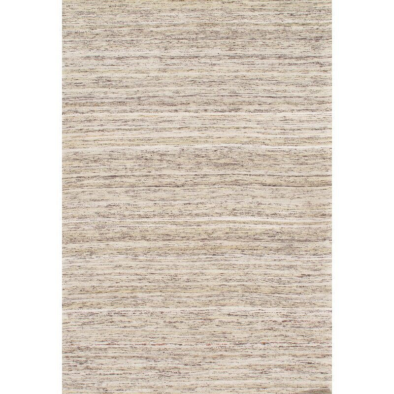 Modern Flat Hand-Knotted Sari Silk Beige Area Rug - 6' x 9'