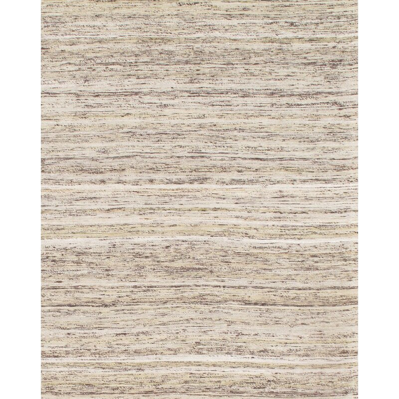 Modern Flat Hand-Knotted Sari Silk Beige Area Rug - 6' x 9'
