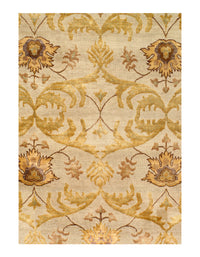 Beige Color Fine Hand Knotted silk & wool rug 6' X 9'