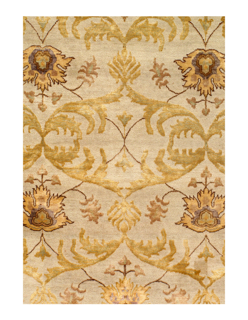 Beige Color Fine Hand Knotted silk & wool rug 6' X 9'