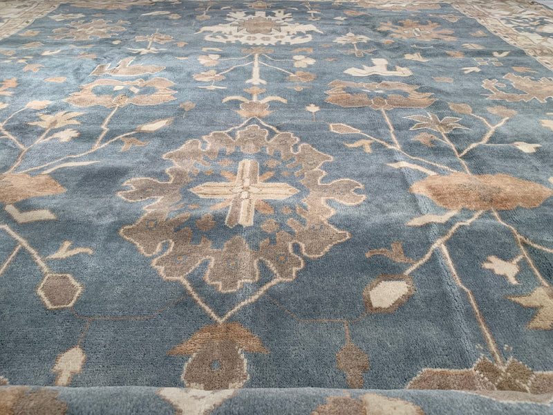 L Blue Color Fine Hand Knotted Oushak Rug 12' X 18'