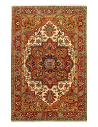 Beige Fine Hand-Knotted Serapi Design 6' X 9'