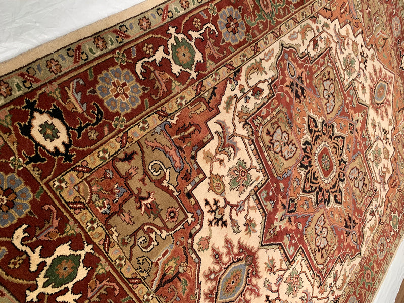 Beige Fine Hand-Knotted Serapi Design 9' X 12'