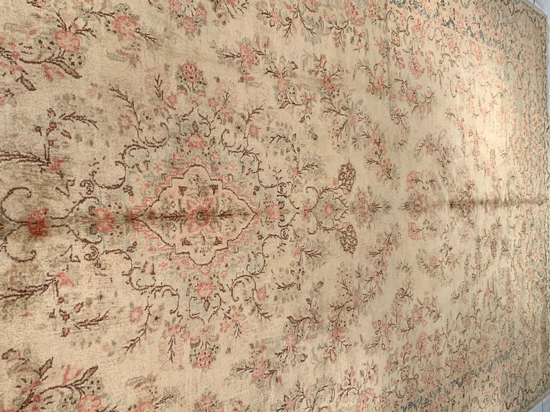 Beige Fine Persian Hand Knotted Kerman 8'9'' X 21'8''