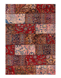 Red Persian Patch work rug 5 x7