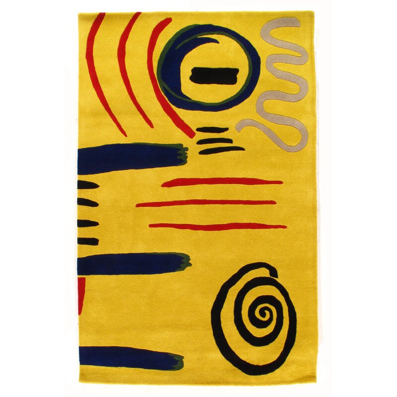 Modern Hand Tufted Wool Yellow Area Rug - 4' X 6'