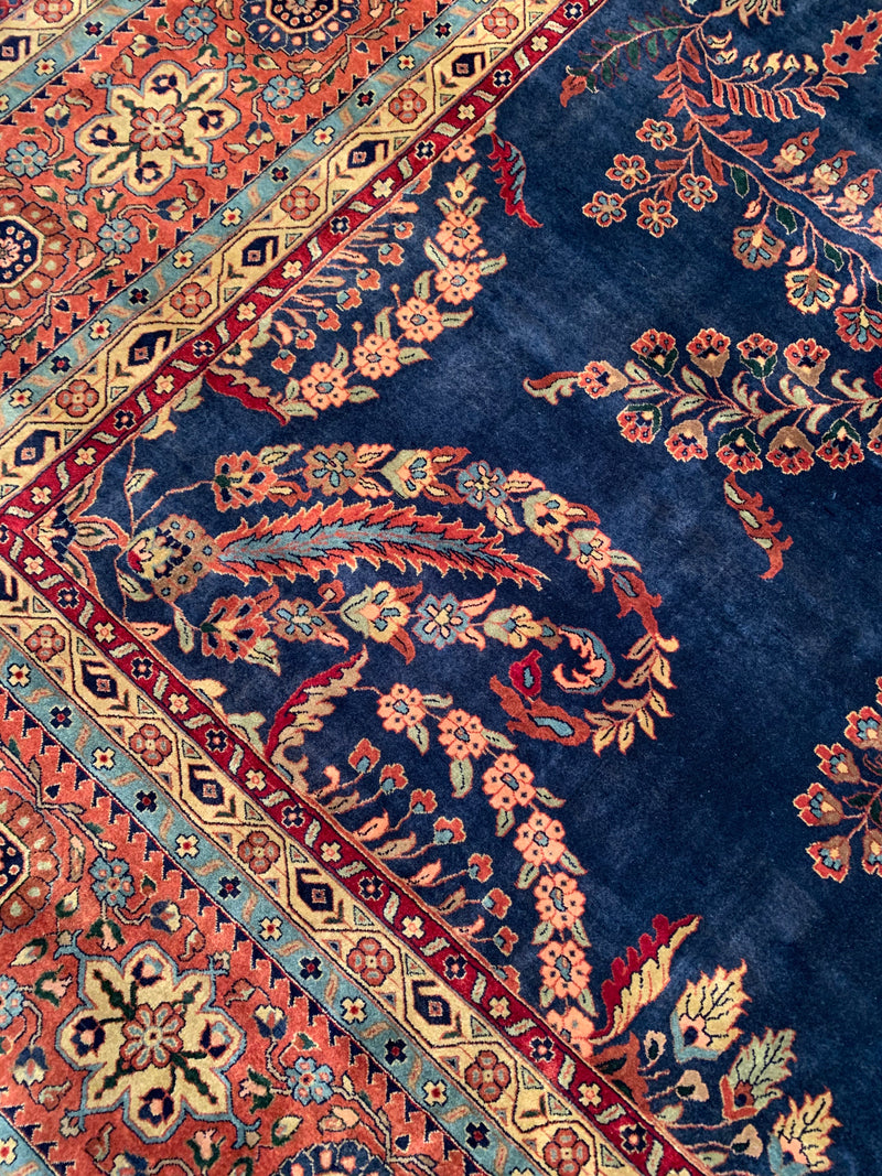 Navy Blue Persain Hand Knotted Sarouk Design 12' X 18'