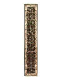 Green fine hand knotted Tabriz Design runner 2'6'' X 14'