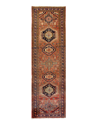 Rust Persian Hand Knotted Antique Heriz Runner 3'3'' X 11'