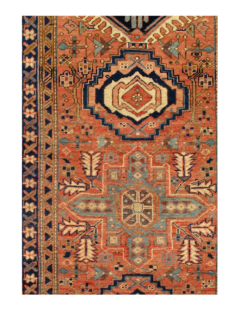 Rust Persian Hand Knotted Antique Heriz Runner 3'3'' X 11'