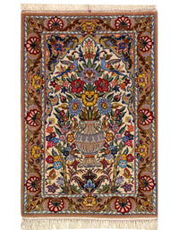 Beige Color Fine hand knotted Persian silk & wool Isfahan 2'4'' X 3'7''