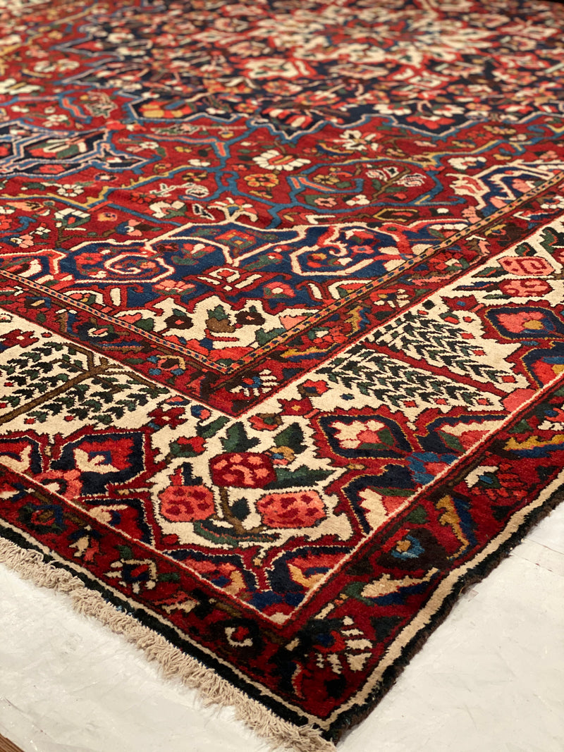 Vintage Red Persian Hand Knotted Bakhtiari 10'4'' X 14'6''