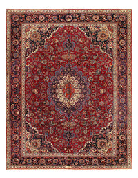 Vintage Red Persian Hand Knotted Mashad 9'11'' X 12'11