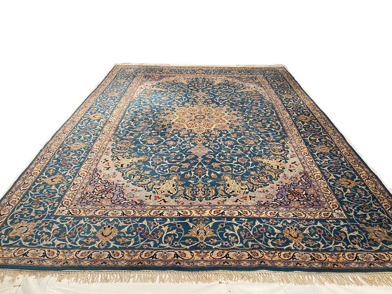 Light blue Hand Knotted Persian Isfahan 9'11'' X 13'9''