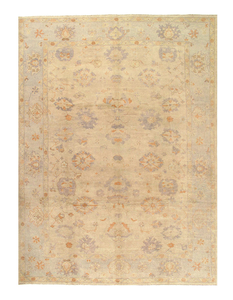 Turkish Oushak Hand-Knotted Wool Ivory Area Rug - 10' x 13'