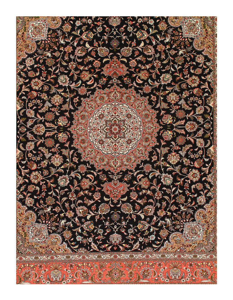 Black Persian Tabriz Design Silk & wool 8'.3'' x 9'.9''