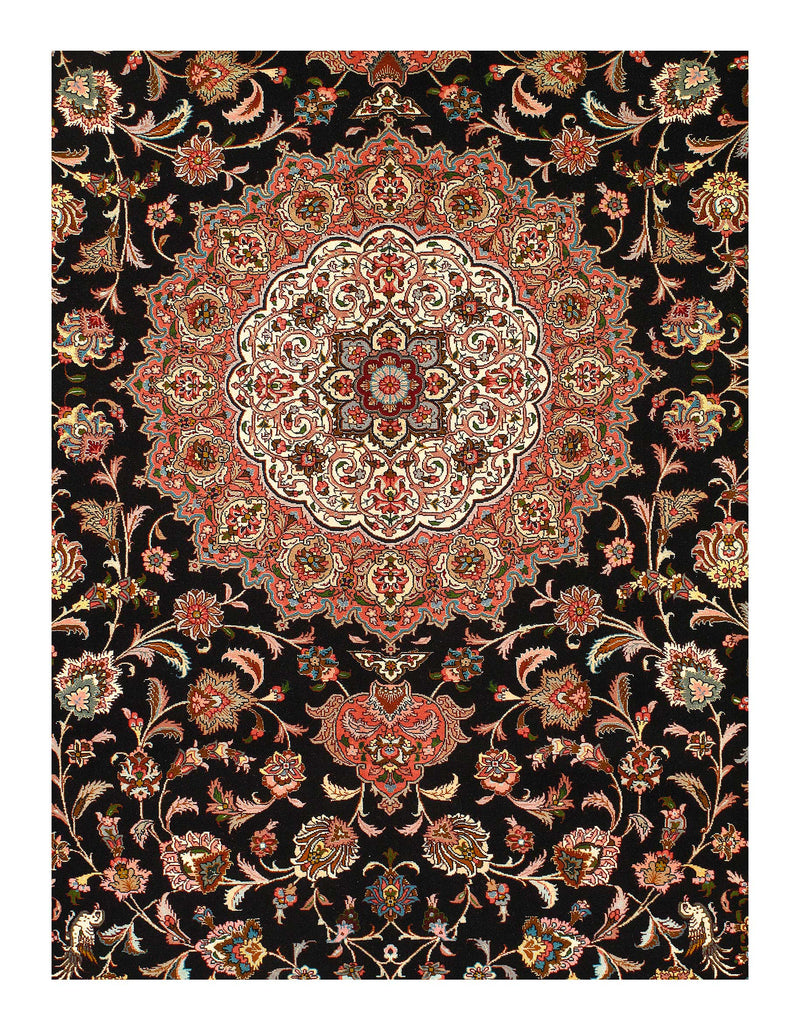 Black Persian Tabriz Design Silk & wool 8'.3'' x 9'.9''