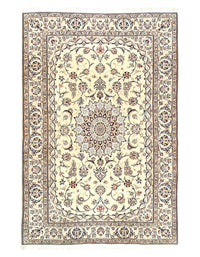 Ivory Fine Hand Knotted Persian Silk & wool Nain 6'6'' X 9'11''