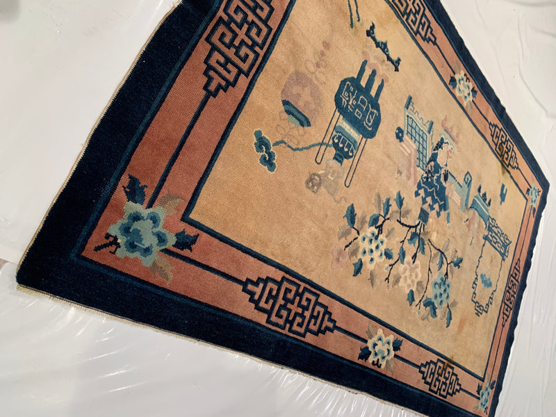 Hand Knotted Antique Chinese Art Deco 3'11'' X 6'3''