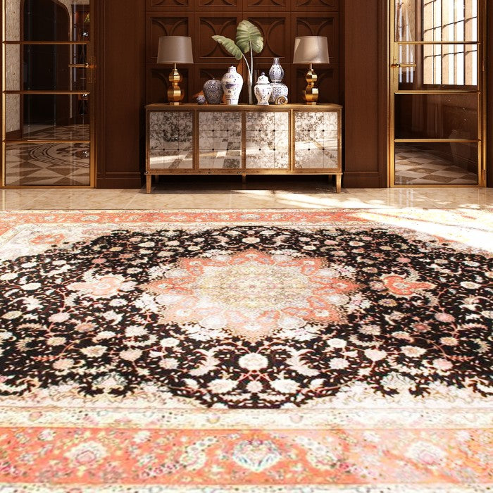 Persian Tabriz Design Silk & Wool Rug - 9'7" x 13'2"