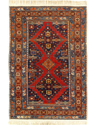 Red color Antique Caucasian Russian Kazak Rug 4'5'' X 6'11''