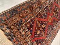 Red color Antique Caucasian Russian Kazak Rug 4'5'' X 6'11''