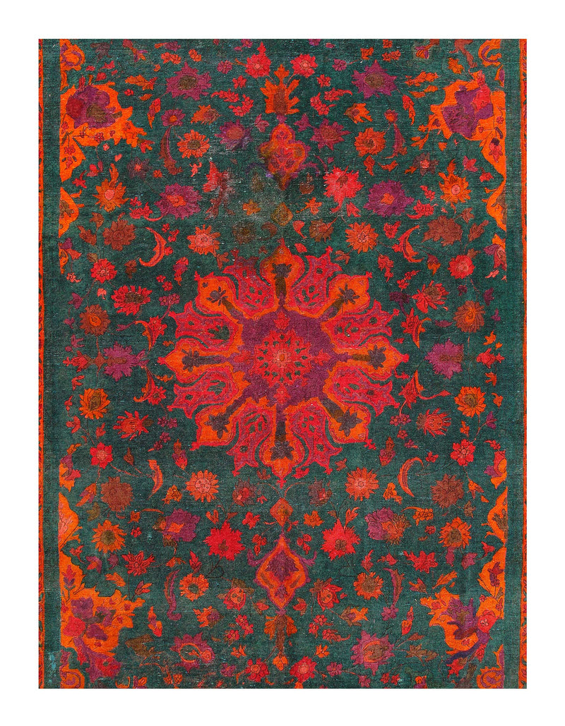 Green Vintage Traditional Over-Dyed 10' X 14'