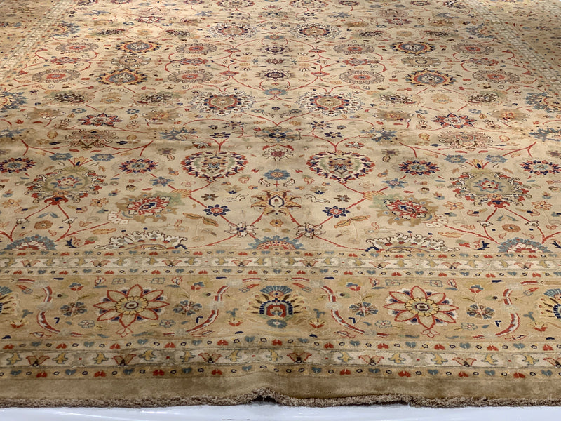 Beige fine Hand Knotted Tabriz Design 10' X 13'9''