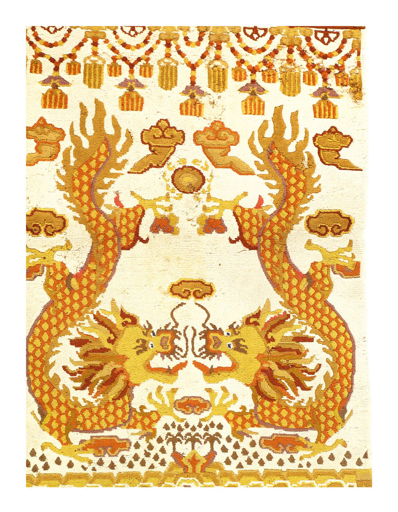 Ivory color Antigue Chinese Dragon Rug 3' X 5'5''