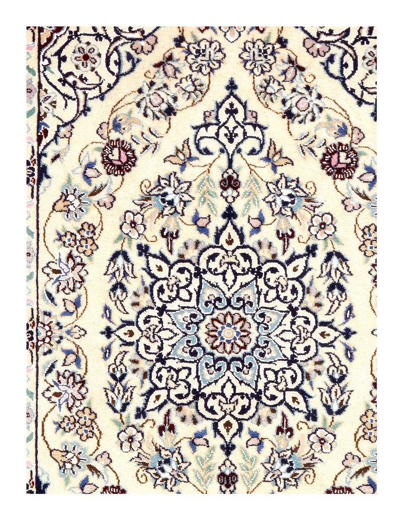 Ivory Fine Hand Knotted Persian Silk & wool Nain 6 LA 1'9'' X 2'11''