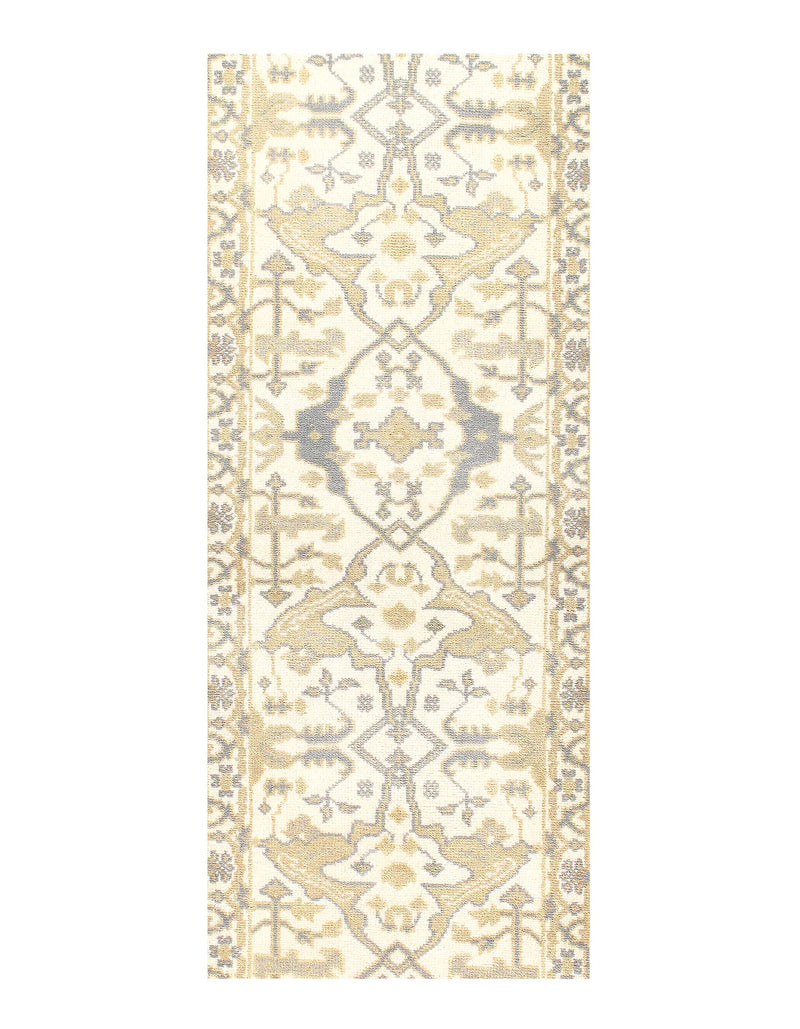 Ivory Fine Hand Knotted Oushak Runner 2'5'' X 10'