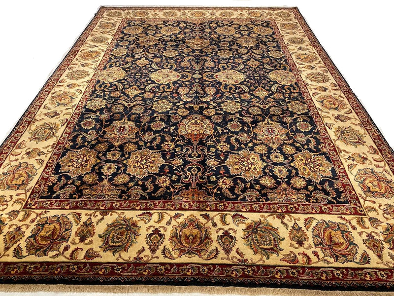 Navy Blue Fine Hand Knotted Agra 9' X 12'7''