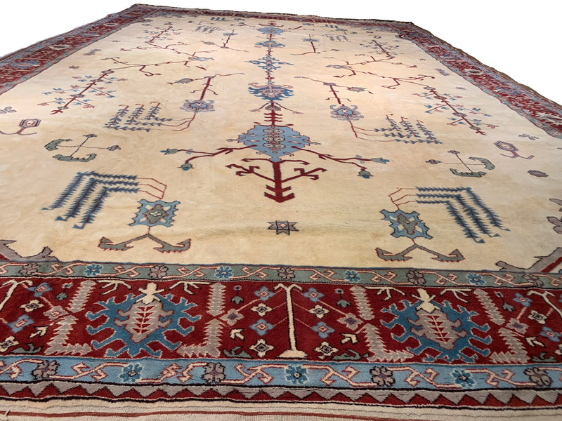 Ivory Fine Hand Knotted romanian Oushak 12' X 19'