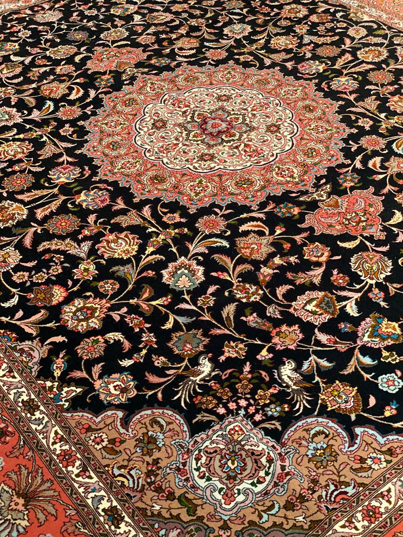 Black Persian Tabriz Design Silk & wool 8'.3'' x 9'.9''