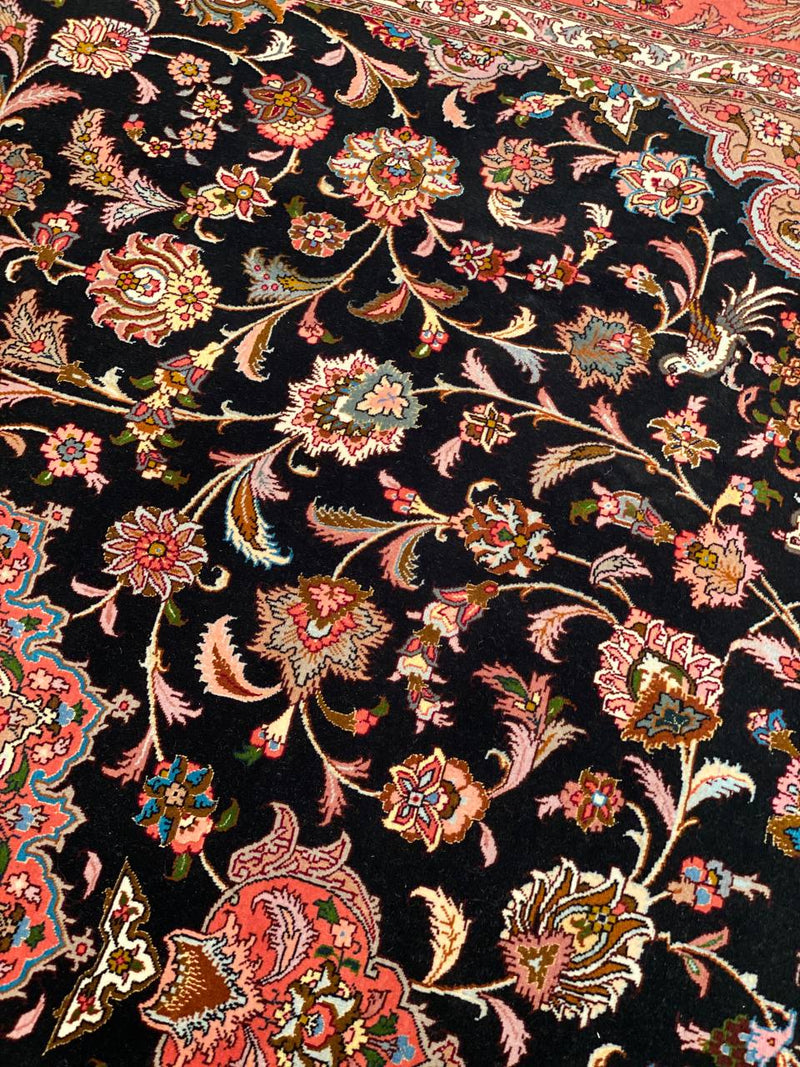 Black Persian Tabriz Design Silk & wool 8'.3'' x 9'.9''