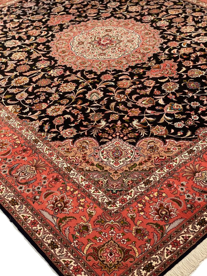 Black Persian Tabriz Design Silk & wool 8'.3'' x 9'.9''