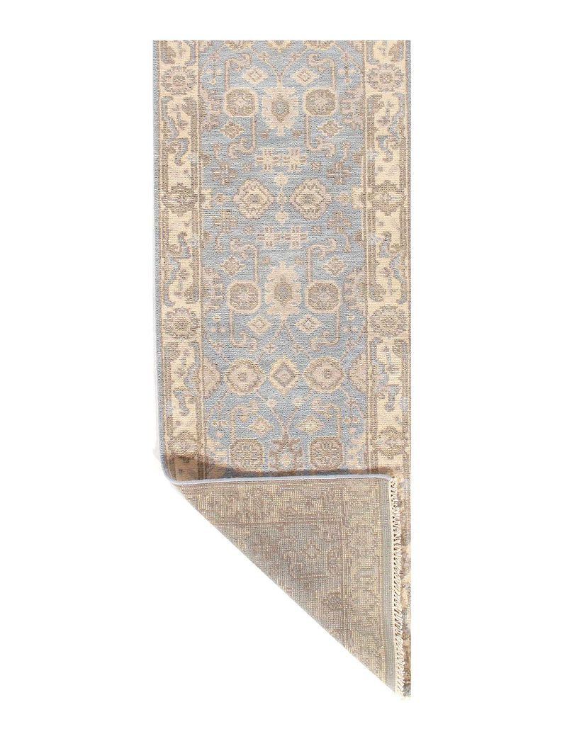 Light Blue Fine Hand Knotted Oushak Runner 2'7'' X 9'11''