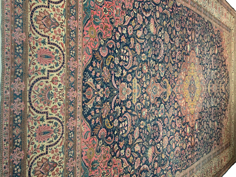 Fine Persain Hand Knotted Antique Kashan Dabir Rug 11' X 17'