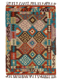 Afghan Kilim Handspun Wool Rug - 3'5" x 4'10"