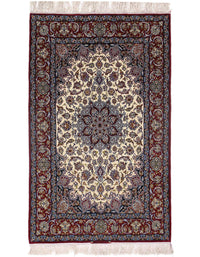 Ivory Persian Isfahan silk & wool 3'6" X 6'